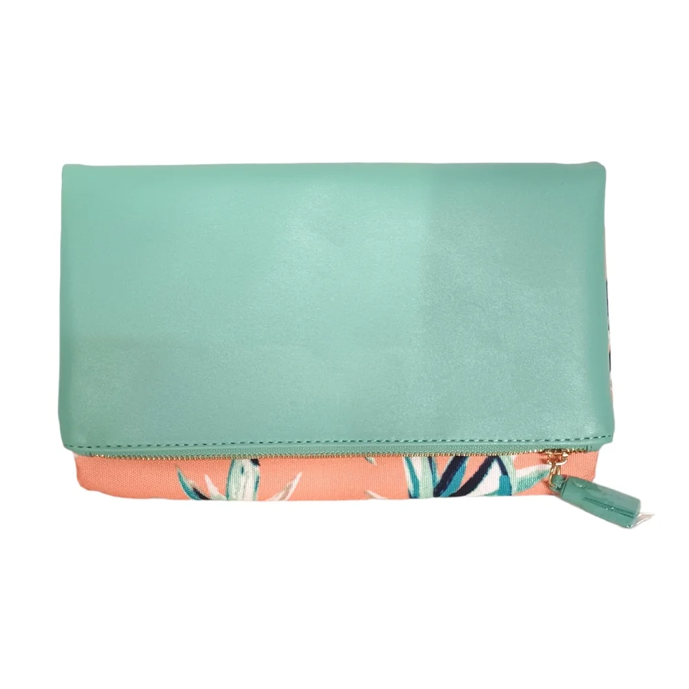 NEW RACHEL PALLY Paradise Tropical Mint Coral Tassel Reversible Clutch Bag